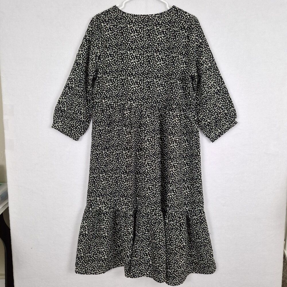 Pink Lily Large Black White Oversized Tiered Boho Dress Midi Feminine Cottage - Picture 8 of 10
